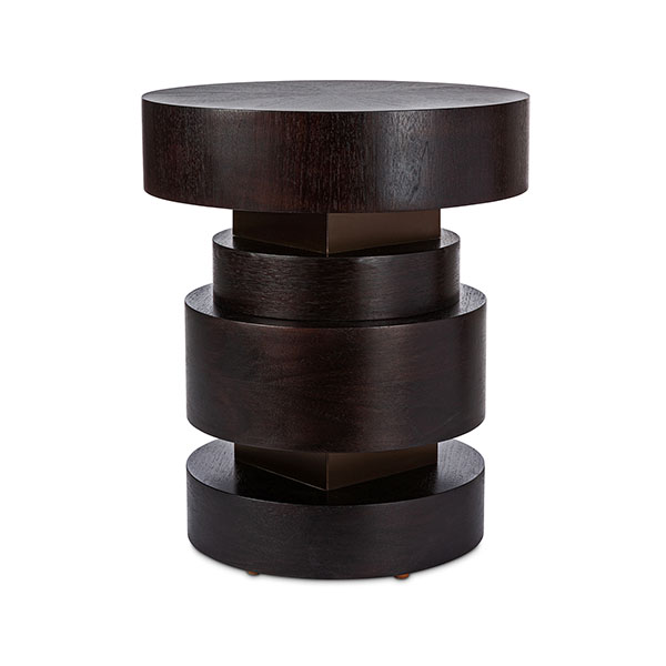WC1720 Walnut Round Accent Table with Bronze Metal Accent